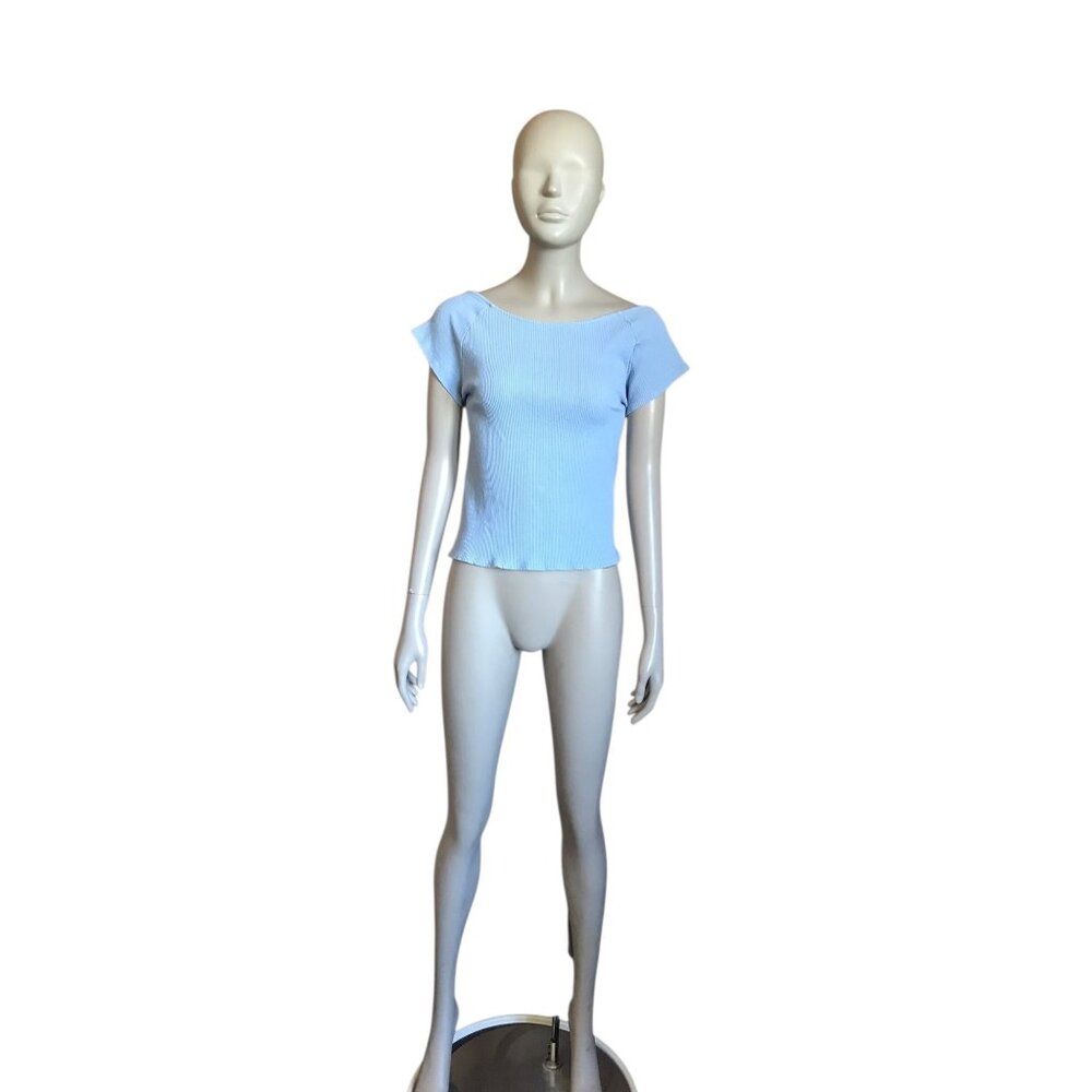 Aerie Blue Ribbed Low Back Short Sleeve Top